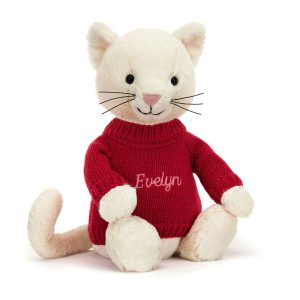 Bashful Cream Kitten with Personalised Red Jumper